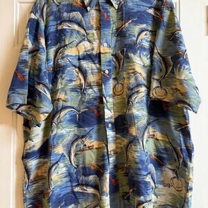 Men’s Nautica Button-Up Short Sleeve Casual Shirt, Sailfish & Hooks, Size XXL